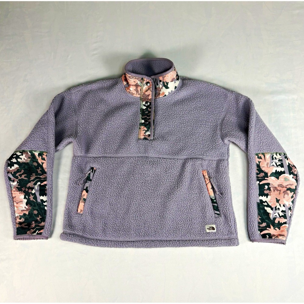 The North Face Cragmont Fleece 1/4Snap Pullover Womens S Lavender Gray Pink Camo